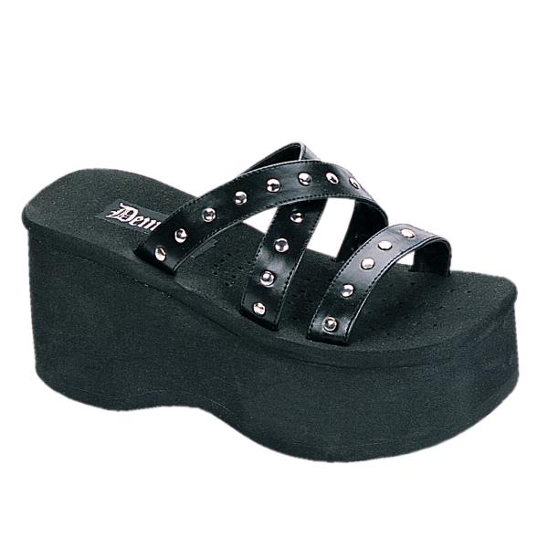 FUNN-19 DemoniaCult ladys studded strap sandal black matte