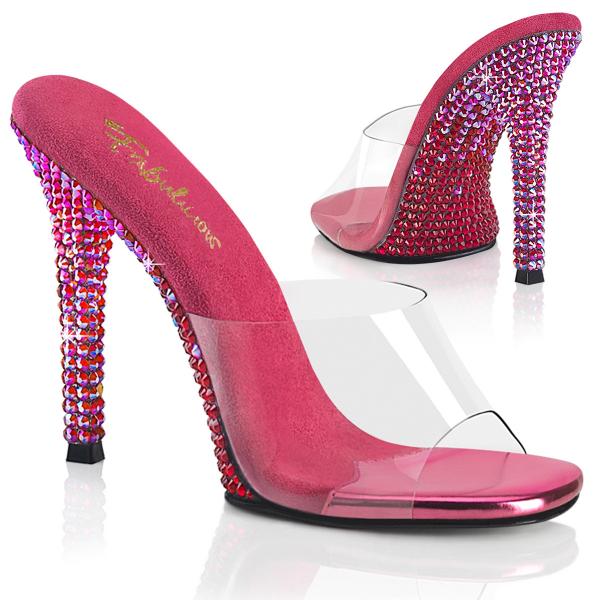 GALA-01DMM Fabulicious vegan high heels platform clear fuchsia two tone rhinestones