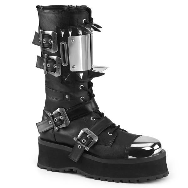 GRAVEDIGGER-250 DemoniaCult platform mid-calf boot black plated metal spikes
