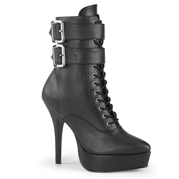 INDULGE-1026 Devious high heels platform lace-up front ankle boot black matte