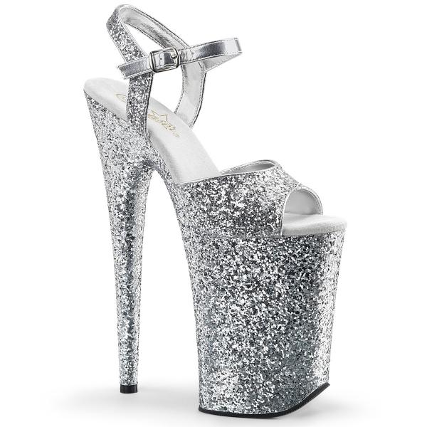 INFINITY-910LG Pleaser glitter stiletto heel ankle strap sandal silver glitter