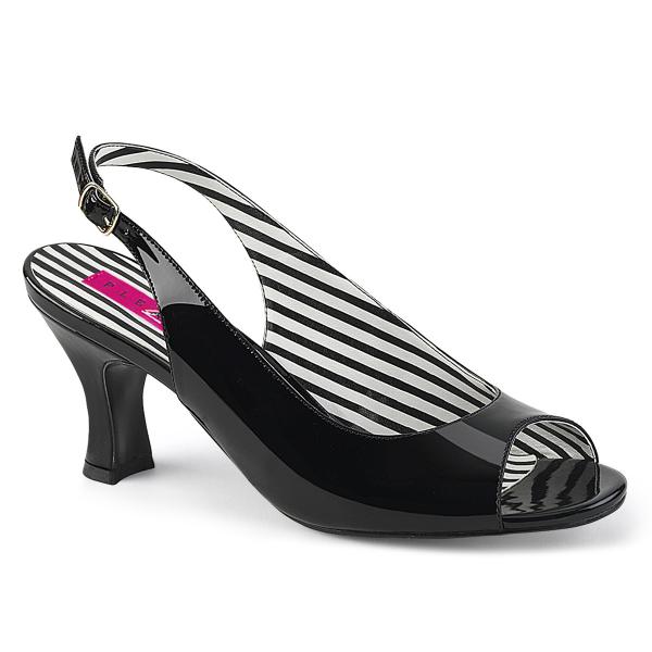 JENNA-02 Pleaser Pink Label Damen Slingback Peep Toe Pumps schwarz Lack Spulenabsatz