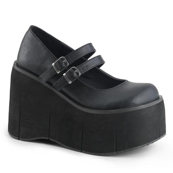 KERA-08 DemoniaCult vegan platform buckle strap mary jane pumps black matte