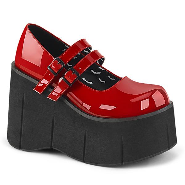 KERA-08 DemoniaCult vegan platform buckle strap mary jane pumps red patent