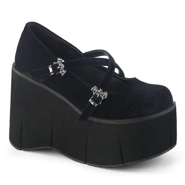 KERA-10 DemoniaCult platform criss-cross Maryjane shoe black velvet bat buckles