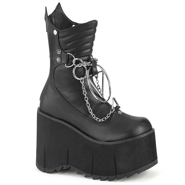 KERA-130 DemoniaCult platform mid calf high boot chain studs black matte