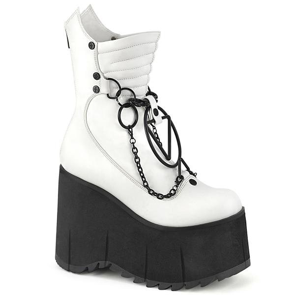 KERA-130 DemoniaCult platform mid calf high boot chain studs white matte