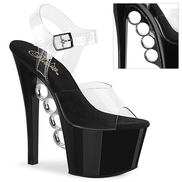 KNUCKS-708 Pleaser vegan High Heels platform ankle strap sandal clear black