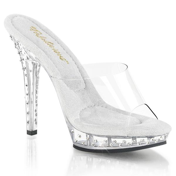 LIP-101SDT Fabulicious high heels slide transparent rhinestones on heel and platform