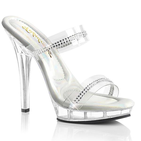 LIP-102-2 Fabulicious high heels dual band slide transparent with rhinestones