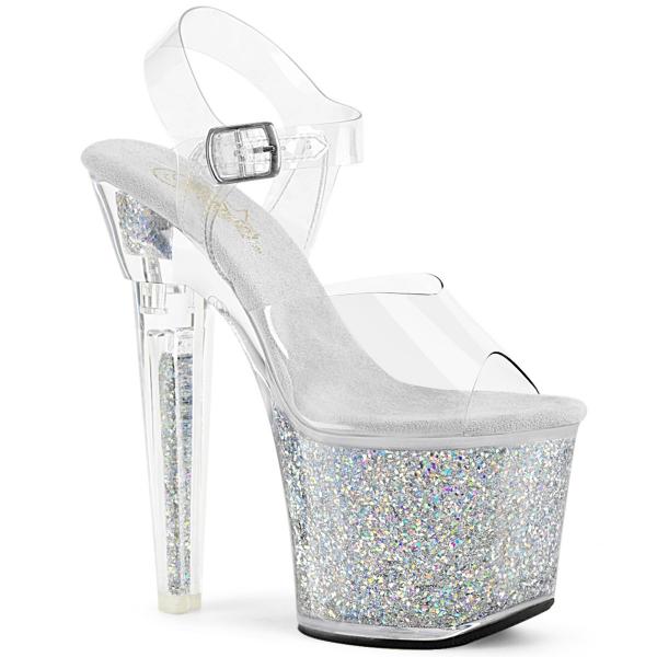 LOVESICK-708SG Pleaser Herzform High Heels Plateausandaletten klar silber Glitter