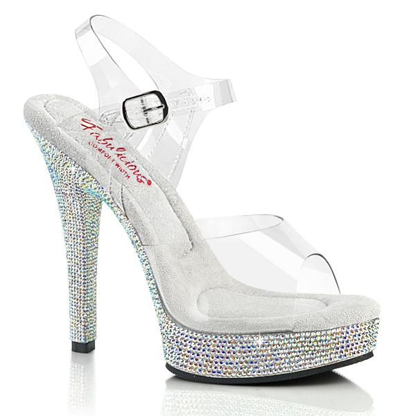 MAJESTY-508DM Fabulicious vegan platform high heels ankle strap sandal rhinestones clear