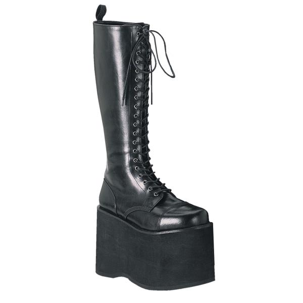 MEGA-602 DemoniaCult Unisex Goth Punk Keilplateau Schnür Stiefel schwarz Lederoptik