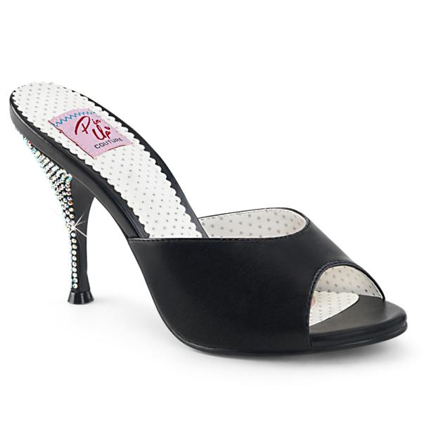 MONROE-05 Pleaser high heels slide black with rhinestones