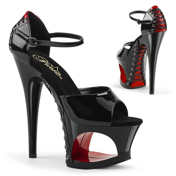 MOON-760FH Pleaser high heels sandal cut-out platform black patent red corset lacing