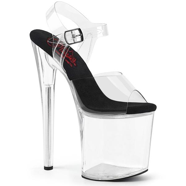 NAUGHTY-808 Pleaser ladies high heels comfort width ankle strap sandal clear black