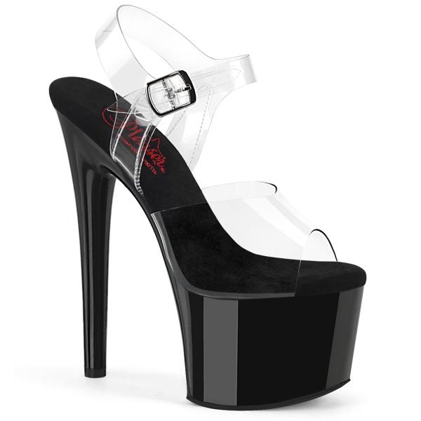 PASSION-708 Pleaser vegan high heels comfort width ankle strap sandal clear black