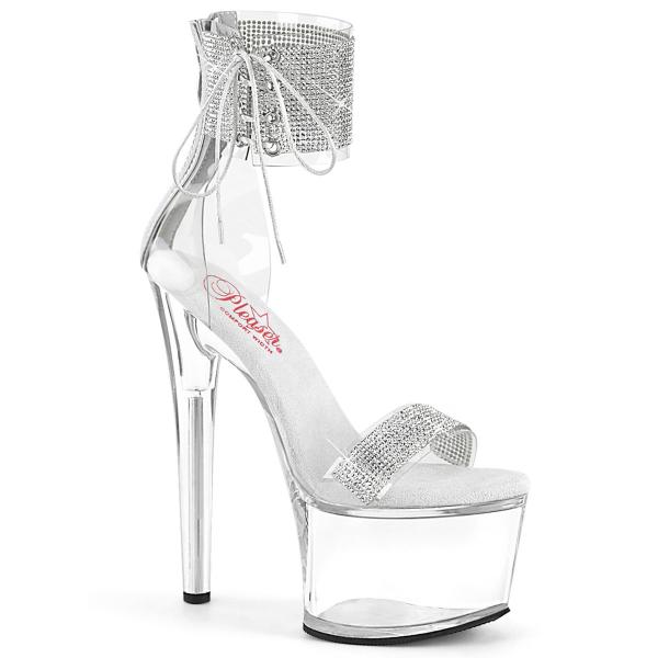 PASSION-727RS Pleaser High Heels Plateausandaletten Strass Manschette klar silber