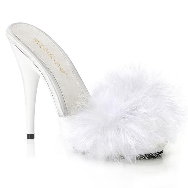 POISE-501F Fabulicious ladies platform marabou sandal white satin marabou fur