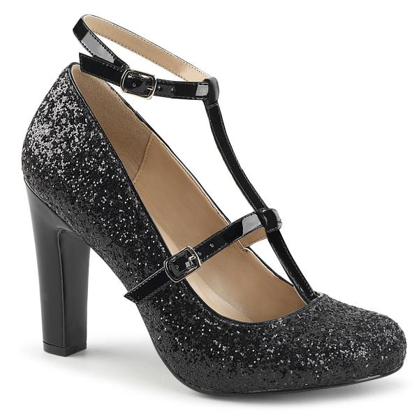 QUEEN-01 Pleaser Pink Label ladies round toe pump black glitter