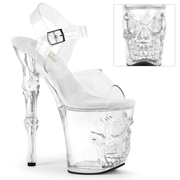 RAPTURE-808 Pleaser Damen High Heels Plateausandaletten transparente 3D Totenkopf