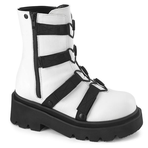 RENEGADE-50 DemoniaCult tiered platform strappy ankle boot white matte nylon