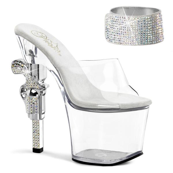 REVOLVER-712 Pleaser ladies high heels covered ankle cuff rhinestone heel clear