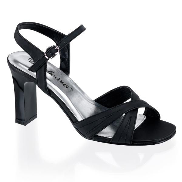 ROMANCE-313 Fabulicious ankle strap sandal black satin pu