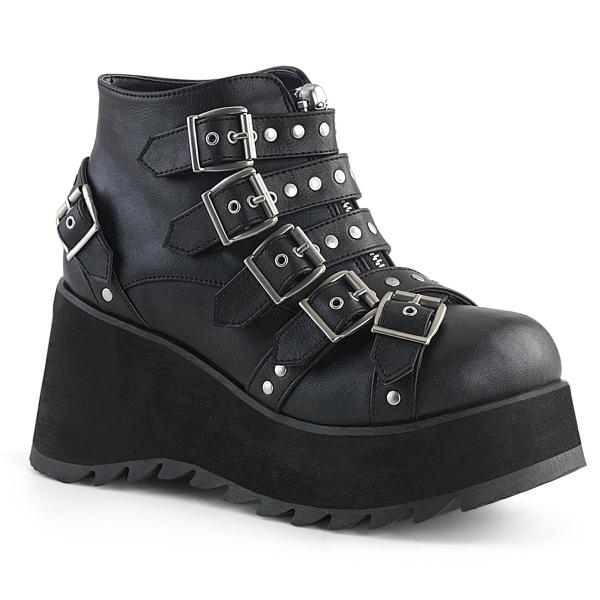 SCENE-30 DemoniaCult wedge platform ankle bootie studded buckle straps black matte