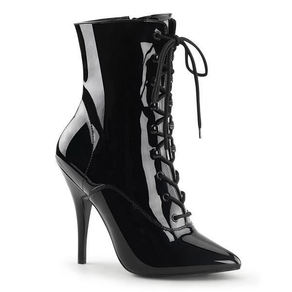 SEDUCE-1020 Pleaser high heels lace-up ankle boots black patent