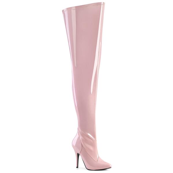 SEDUCE-3000WC sexy Pleaser High-Heels Overkneestiefel babypink Lack Extraweite