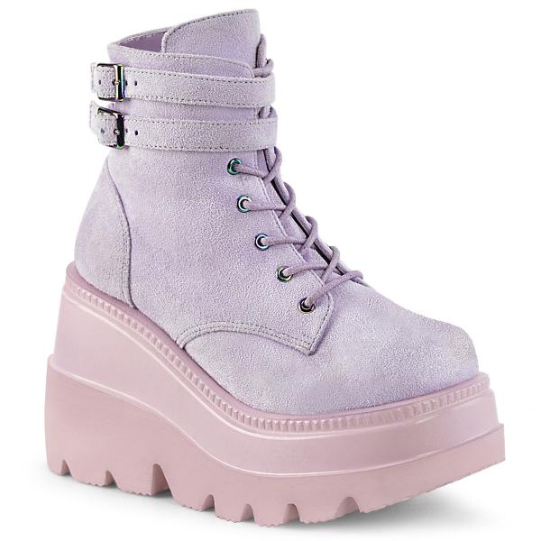 SHAKER-52 DemoniaCult lace-up front ankle boot ankle straps lavender velvet