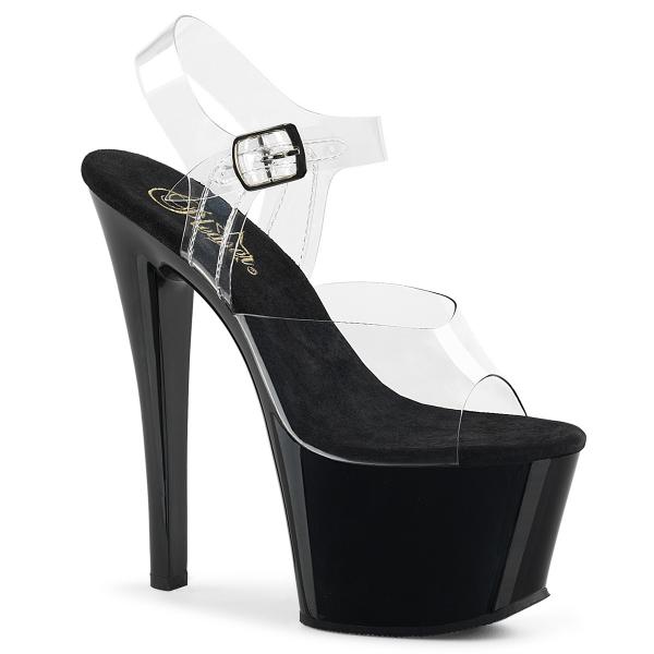 SKY-308 Pleaser high heels platform ankle strap sandal transparent black