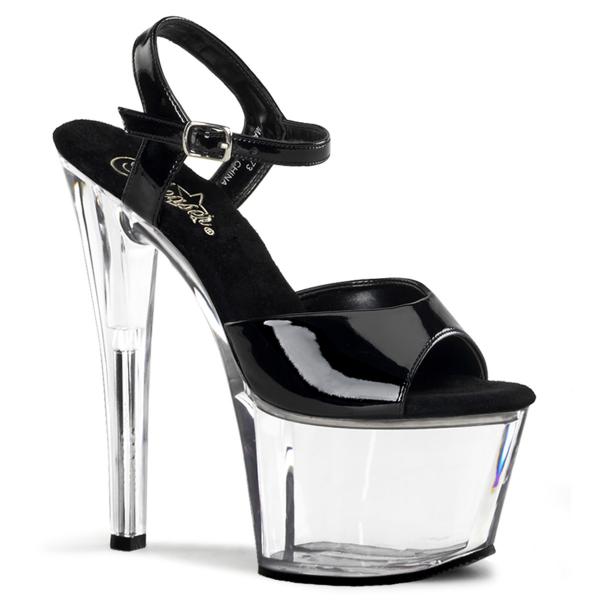 SKY-309 Pleaser high heels platform ankle strap sandal black patent transparent