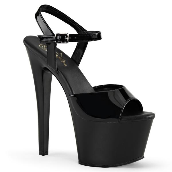 SKY-309VL Pleaser high heels platform ankle strap sandal black patent vegan insole