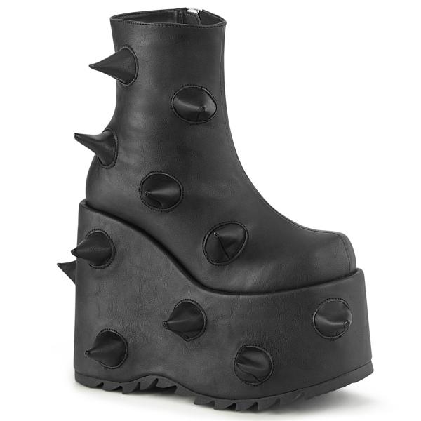 SLAY-77 DemoniaCult vegan wedge platform ankle boot pffed horns black matte