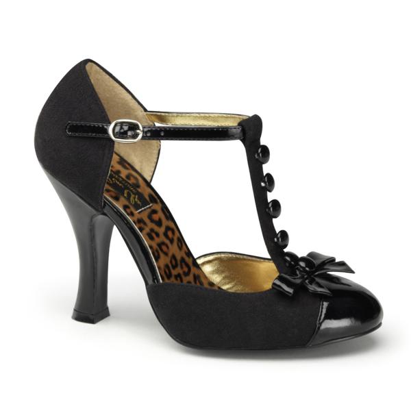 SMITTEN-10 Pin Up Couture pump mini bow accent black matte suede patent