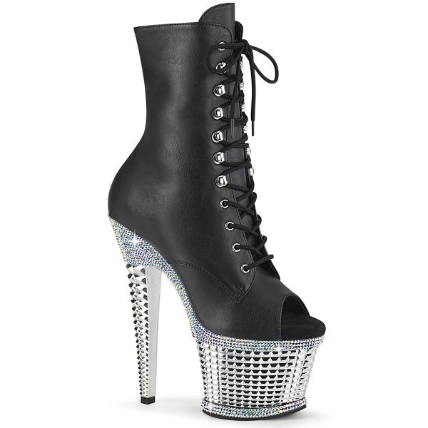 SPECTATOR-1021RS Pleaser vegan high heels platform ankle boot silver multi rhinestones black matteSPECTATOR-1021RS Pleaser vegan high heels platform ankle boot silver multi rhinestones black matte