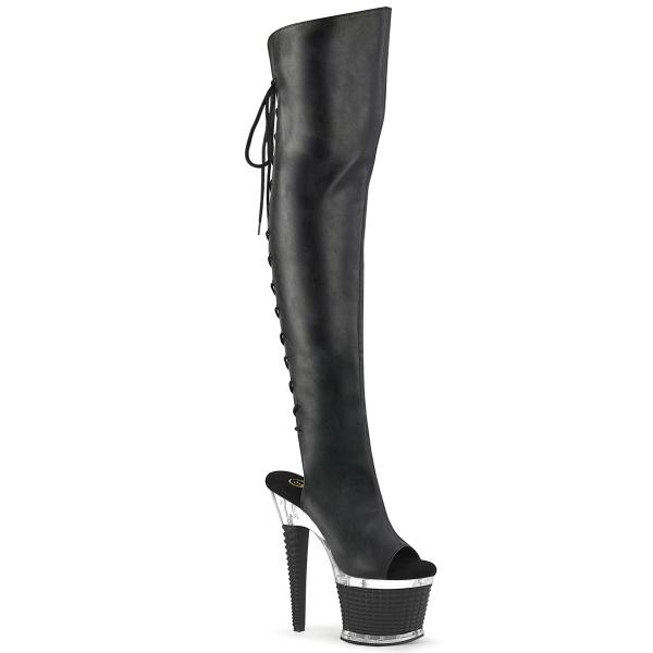 SPECTATOR-3019 Pleaser Damen struktur Plateauoverkneestiefel schwarz Lederlook