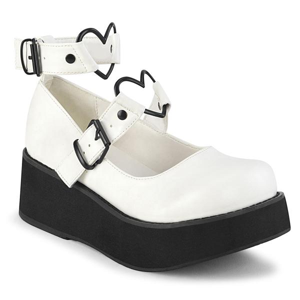 SPRITE-02 DemoniaCult platform pump shoes ankle strap heart o-ring white matte