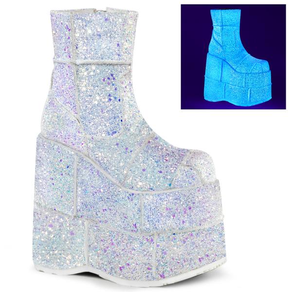 STACK-201G Damenia Damen Herren Plateau Stiefel Flicken Optik weiß Multi Glitter