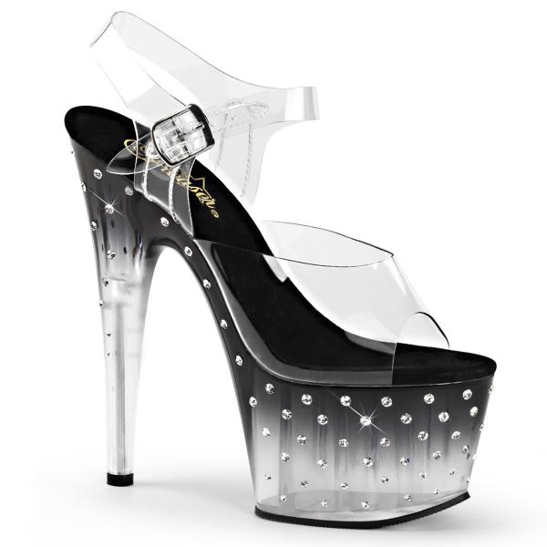 STARDUST-708T Pleaser High-Heels Plateausandaletten Tönung klar schwarz mit Strass