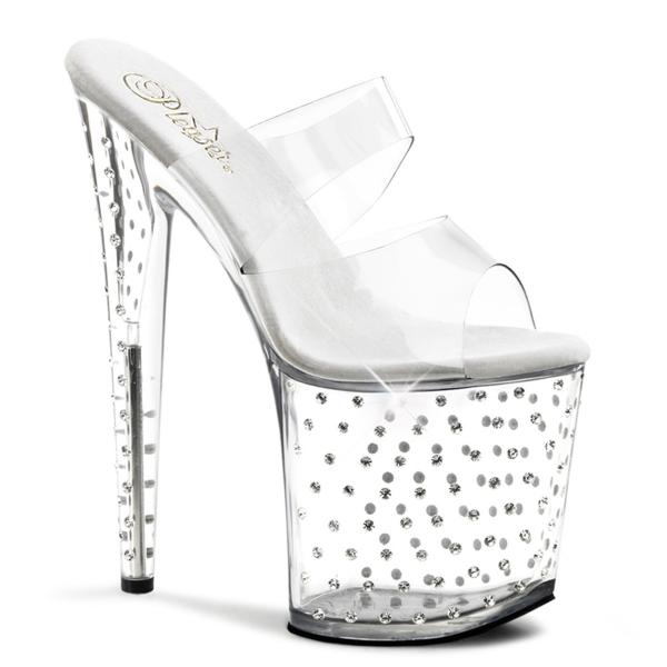 STARDUST-802 Pleaser high heels platform two band slide transparent with rhinestones