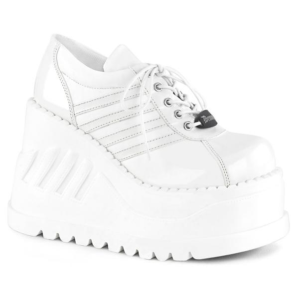 STOMP-08 Demonia wedge platform lace-up front oxford shoe white patent