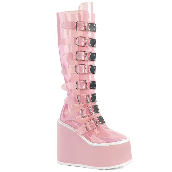 SWING-815C DemoniaCult highheels platform knee high boot baby pink 8 buckle strap