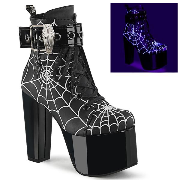 TORMENT-51 DemoniaCult vegan platformplatform ankle strap spider web detail black matte