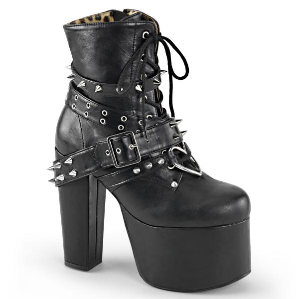 TORMENT-700 DemoniaCult ankle boot buckled straps spikes heart o-ring black matte