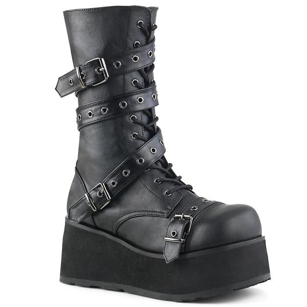 TRASHVILLE-205 DemoniaCult Unisex platform calf boot black wrap around strap