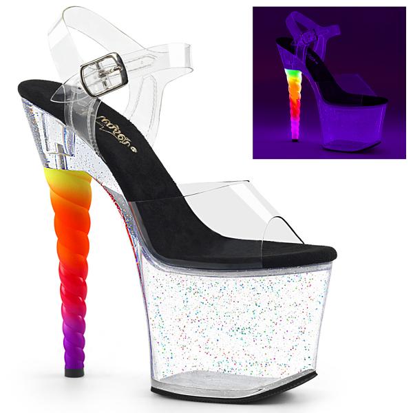 UNICORN-708MG Pleaser high heels platform sandal transparent unicorn heel mini glitter