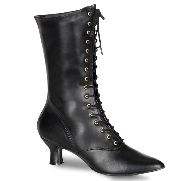 VICTORIAN-120 Funtasma front lace-up mid calf boot black vegan leather